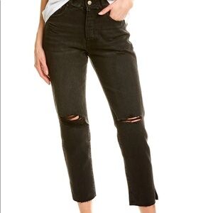 Free People Neon Blonde Black Siren Mom Fit High Rise Distressed Jeans 26